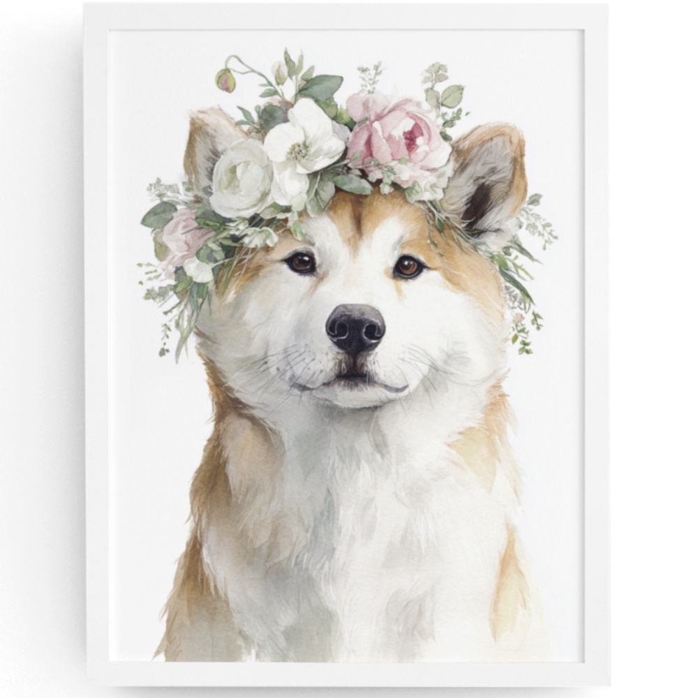 Watercolor Akita Dog Portrait Wall Art Print, Unframed - Majestic Canine Charm